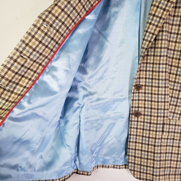 Lands' End Wool Blend Plaid Blazer Women's 14P Tan Beige‎ Blue - Picture 5 of 11